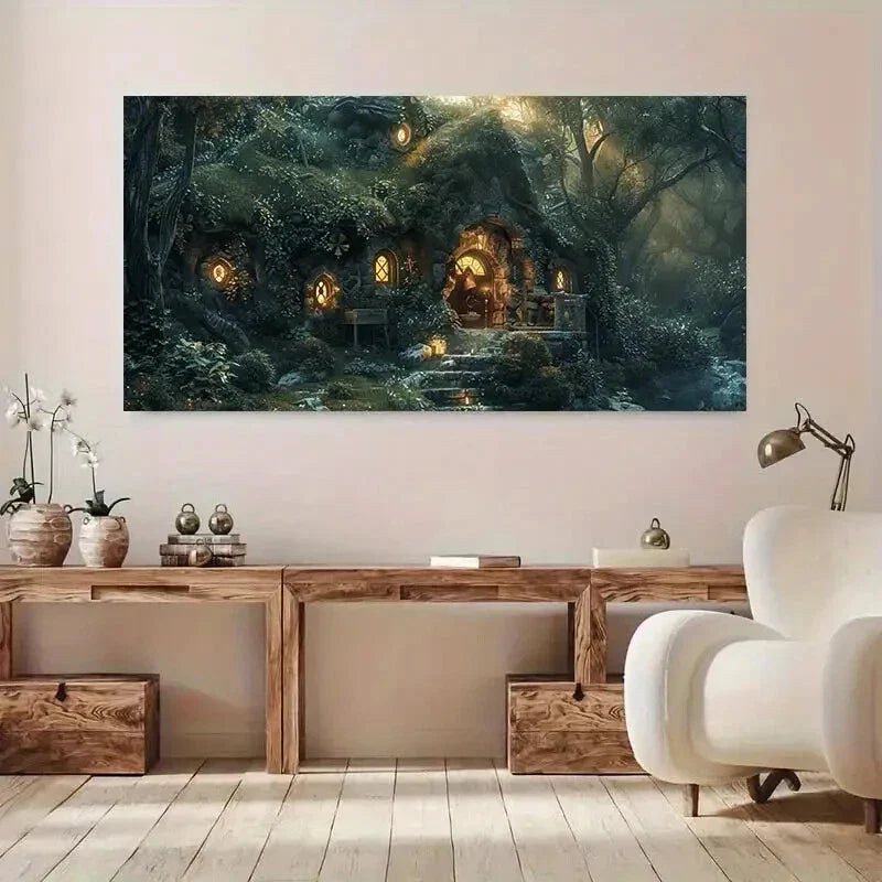Enchanted Forest House wall canvas office home room framed 120x60cm