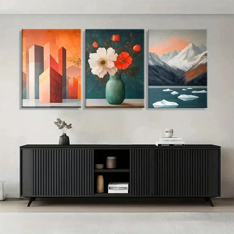 3pcs Modern Abstract Shapes Nature Perfect Wall Art Set Canvas Framed 40x60cm - High Quality Print 100% Australian Made Wall Canvas Ready to Hang