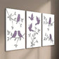 3pcs Purple Bird Art on Gray Branch Wall Art Set Canvas Framed 40x60cm - High Quality Print 100% Australian Made Wall Canvas Ready to Hang