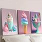 3pcs Vibrant Colorful Ice Cream Dessert Wall Art Set Canvas Framed 40x60cm - High Quality Print 100% Australian Made Wall Canvas Ready to Hang