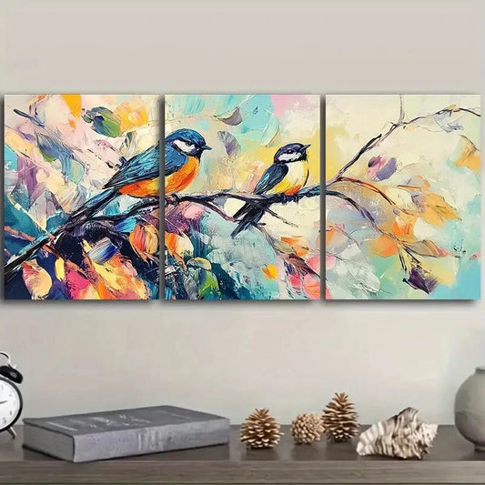 3pcs Birds Perched on Branches and Leave Perfect Wall Art Set Canvas Framed 40x60cm - High Quality Print 100% Australian Made Wall Canvas Ready to Hang