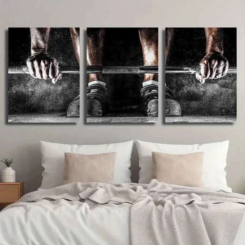 3pcs Weightlifting Man in Gym Decor Wall Art Set Canvas Framed 40x60cm - High Quality Print 100% Australian Made Wall Canvas Ready to Hang