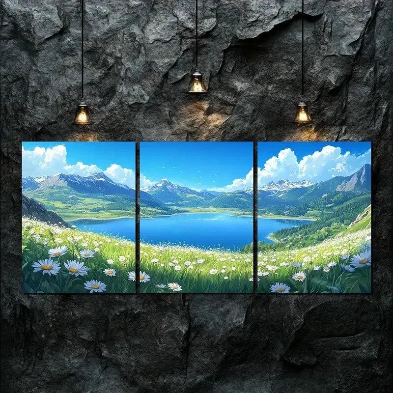 3pcs Serene Mountain Lake Scene Clouds Perfect Wall Art Set Canvas Framed 40x60cm - High Quality Print 100% Australian Made Wall Canvas Ready to Hang