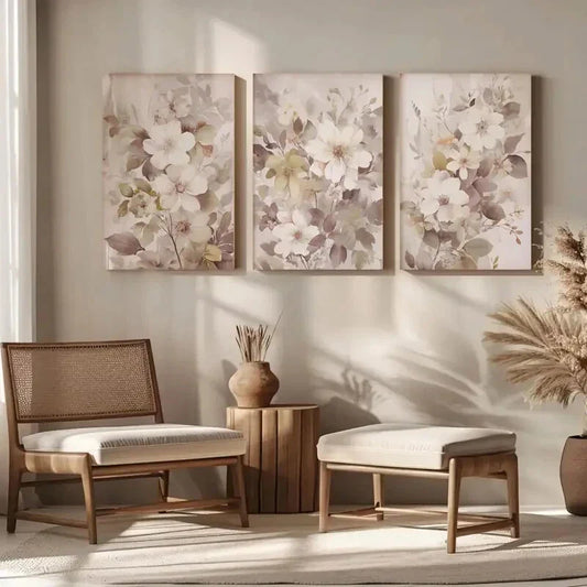 3pcs Elegant Neutral Tone Plant Metal Print Ready to Hang Art
