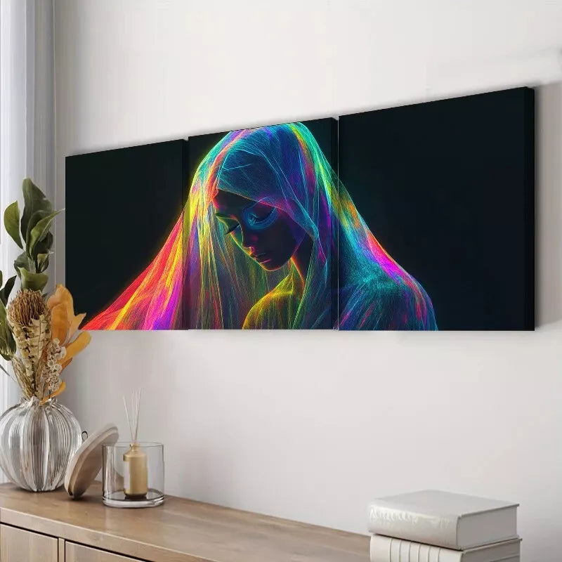 3pcs  Modern Rainbow Woman Design Wall Art Set Canvas Framed 40x60cm - High Quality Print 100% Australian Made Wall Canvas Ready to Hang