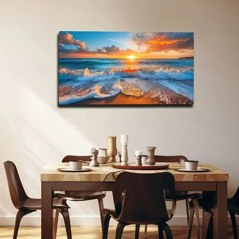 Painting Of A Sunny Seaside Wall Art Canvas Office Home Room Framed 80x45cm