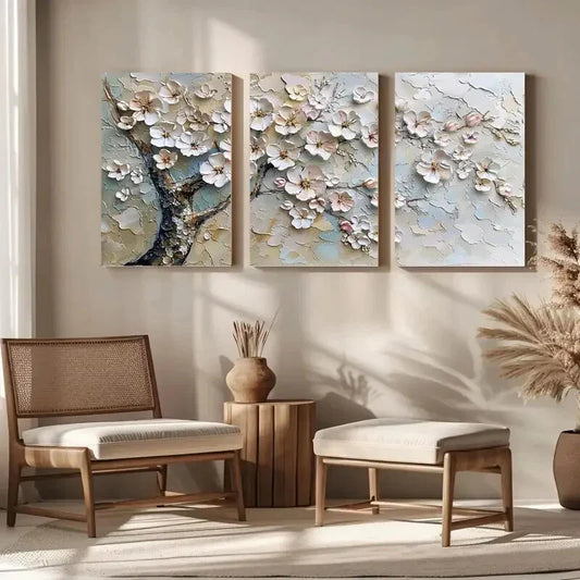 3pcs Floral Neutral Tones Modern Metal Print Ready to Hang Art