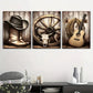 3pcs Vintage Cowboy Hat Boots Guitar Metal Print Ready to Hang Art