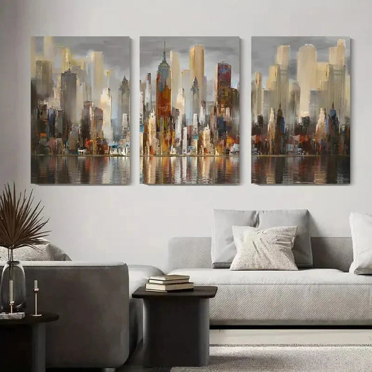 3pcs Modern Abstract New York Vibrant Urban Sky Metal Print Ready to Hang Art