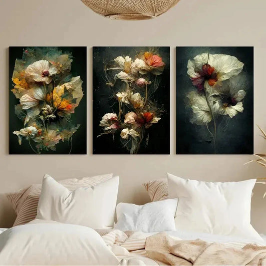 3pcs Flowers Dry Flower Painting Metal Print Ready to Hang Art