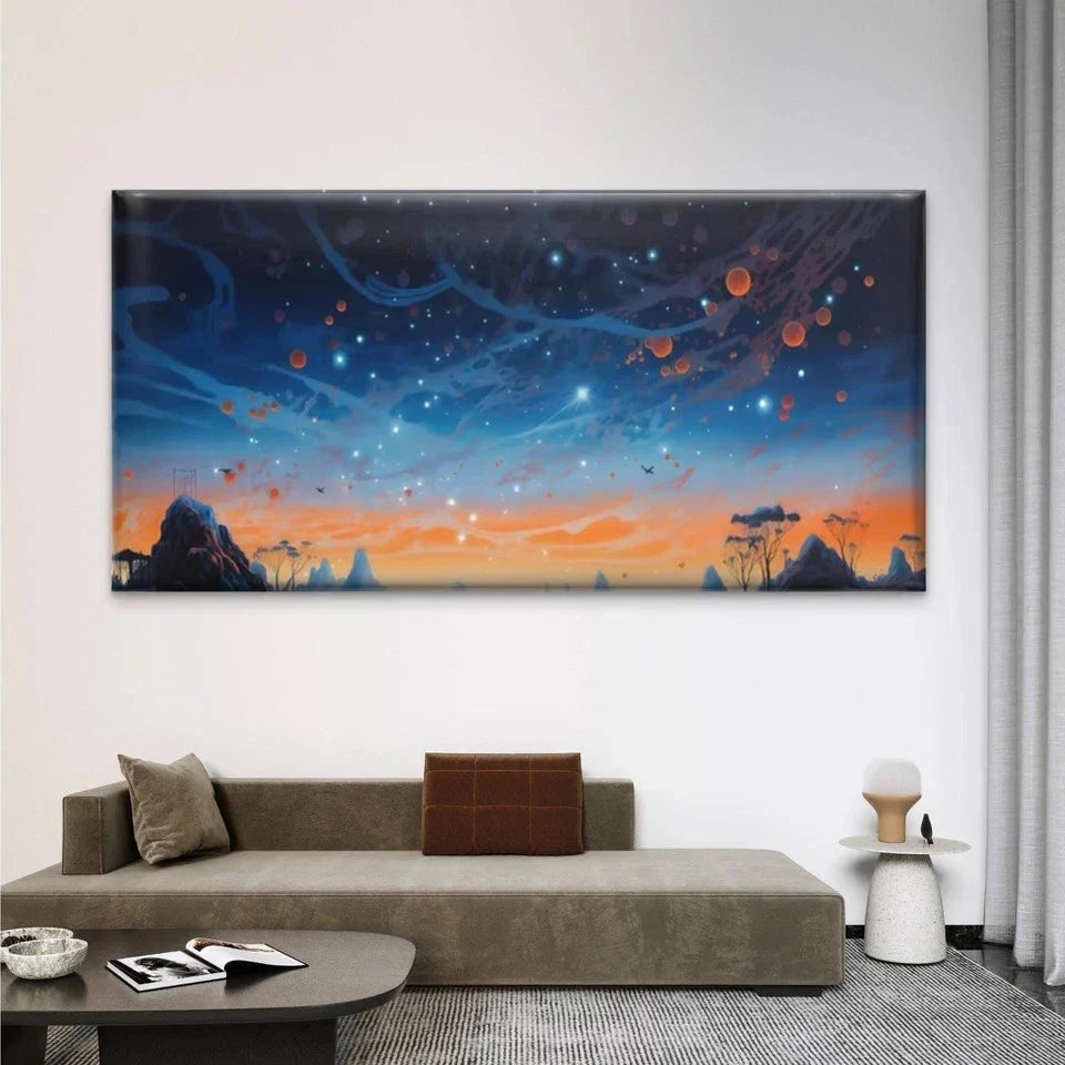 Stars, Planets & Sunset Sky Wall Art Canvas Office Home Room Framed 120x60cm