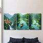 3pcs Scenic Waterfall Village Vibrant Nature Metal Print Ready to Hang Art