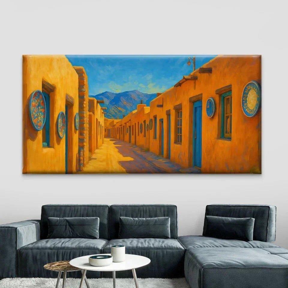 Colorful Desert Village Wall Art Canvas Office Home Room Framed 120x60cm