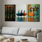 3pcs Elegant Women Orange Blue Vibrant Abstract Wall Art Set Canvas Framed 40x60cm - High Quality Print 100% Australian Made Wall Canvas Ready to Hang