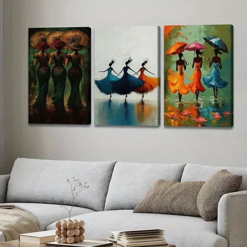 3pcs Elegant Women Orange Blue Vibrant Abstract Wall Art Set Canvas Framed 40x60cm - High Quality Print 100% Australian Made Wall Canvas Ready to Hang