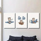 3pcs Bear Flying a Plane in the Sky Wall Art Set Canvas Framed 40x60cm - High Quality Print 100% Australian Made Wall Canvas Ready to Hang