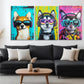 3pcs Cool Dogs in Headphones Pop Style Perfect Wall Art Set Canvas Framed 40x60cm - High Quality Print 100% Australian Made Wall Canvas Ready to Hang