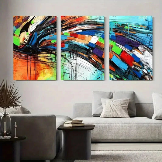 3pcs Vibrant Bold Colors, Geometric Shapes Metal Print Ready to Hang Art