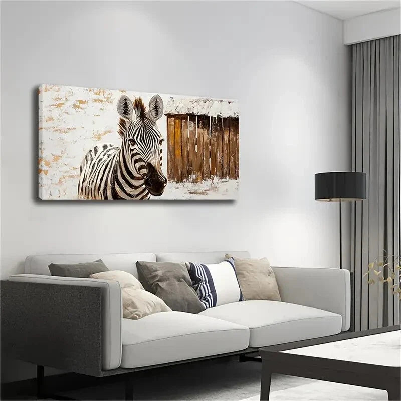 Zebra Walking Snowy Landscape Wall Art Canvas Office Home Room Framed 120x60cm