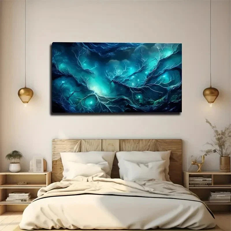Artistic Flair Abstract Blue Wall Art Canvas Office Home Room Framed 120x60cm
