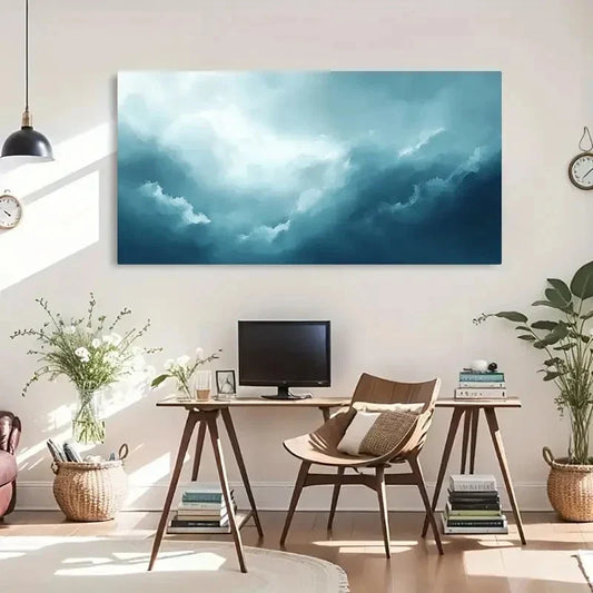 Dreamy Blue Sky Clouds Design Wall Art Canvas Office Home Room Framed 120x60cm
