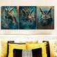 3pcs A mysterious owl Art Painting Metal Print Ready to Hang Art