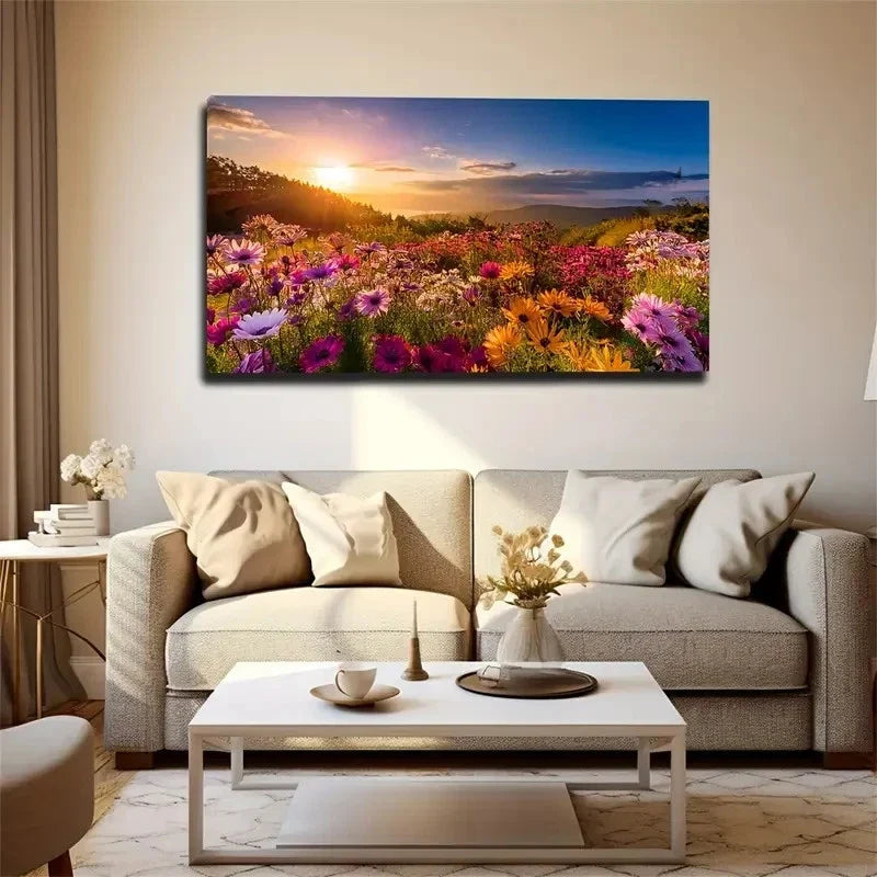 A Beautiful Wildflower Wall Art Canvas Office Home Room Framed 80x45cm