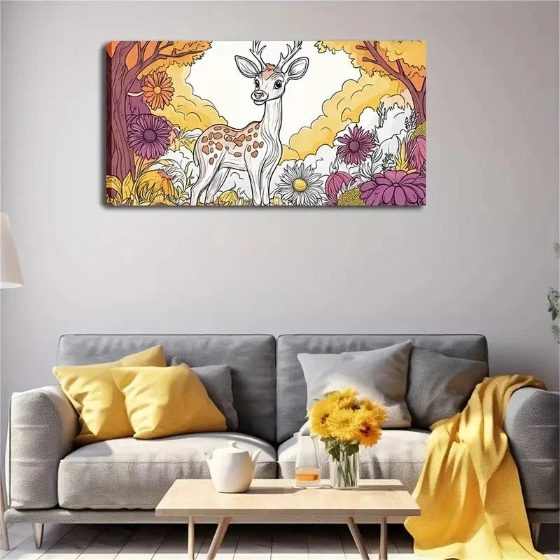 Deer Surrounded Colorful Flower Wall Art Canvas Office Home Room Framed 80x45cm