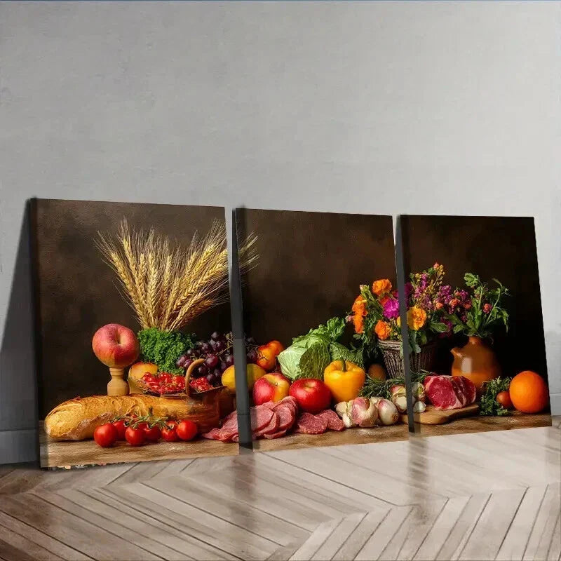 3pcs  Luxurious Food Painting Colorful Perfect Wall Art Set Canvas Framed 40x60cm - High Quality Print 100% Australian Made Wall Canvas Ready to Hang