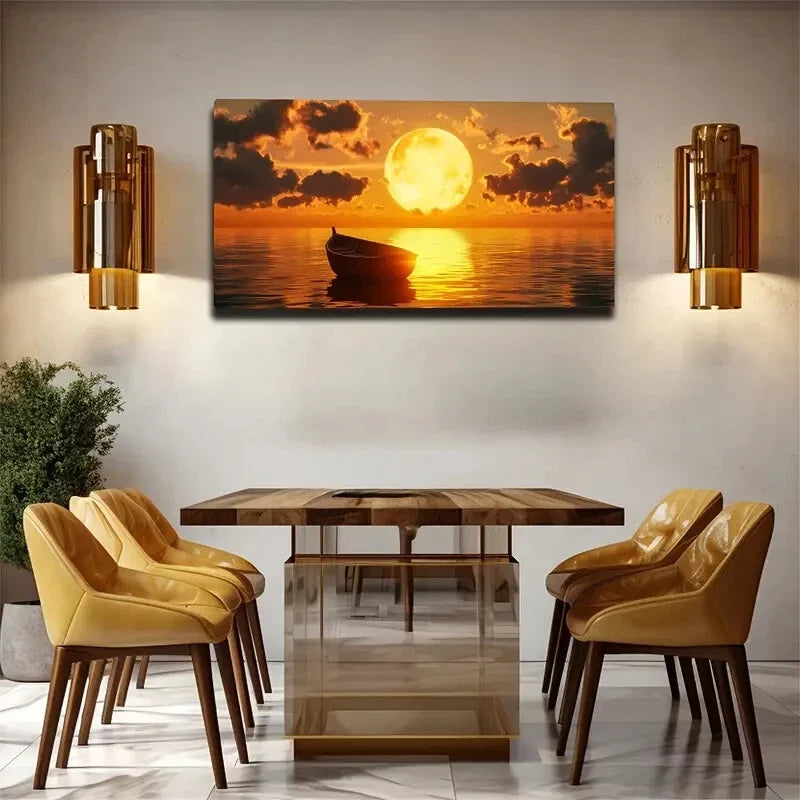 Sunrise Over Calm Sea Décor Wall Art Canvas Office Home Room Framed 120x60cm