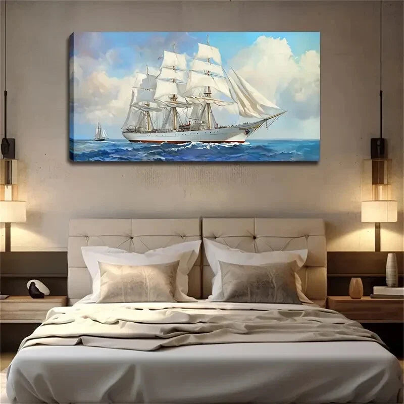 Under A Clear Sky Sailboat Wall Art Canvas Office Home Room Framed 120x60cm