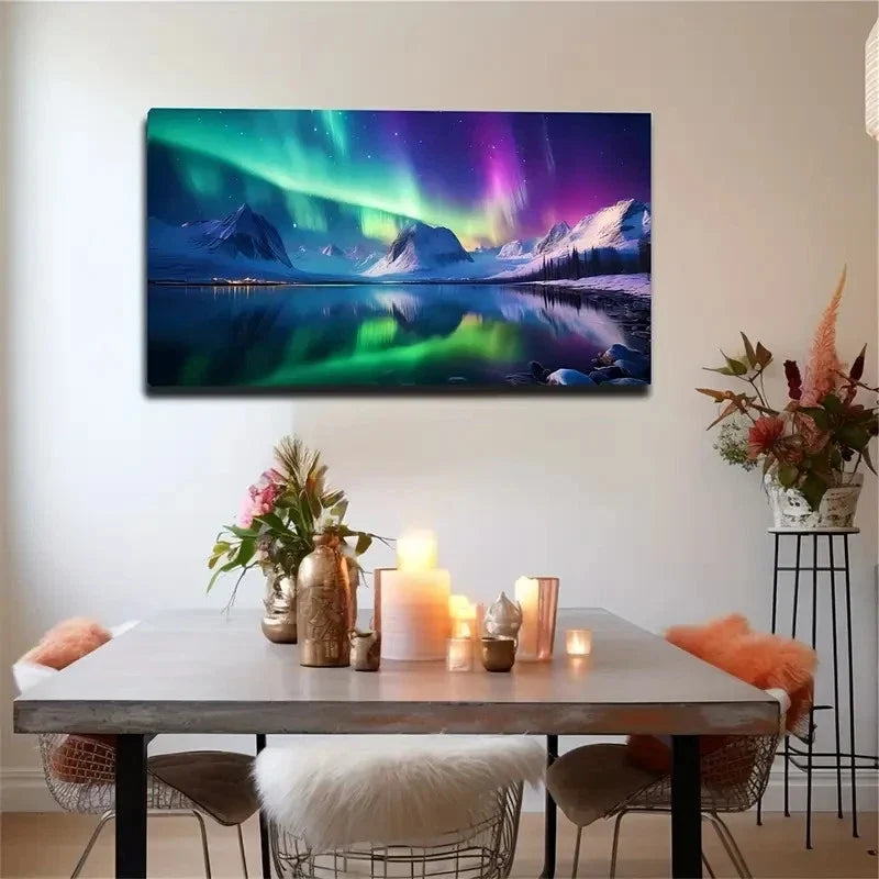 Aurora Borealis Over Alaska Wall Art Canvas Office Home Room Framed 80x45cm