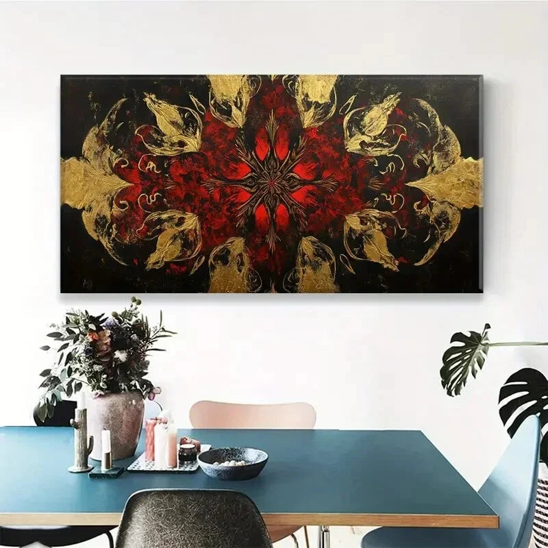 Gold Abstract Aesthetic Modern Wall Art Canvas Office Home Room Framed 80x45cm