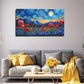 Starry Night With Yellow Moon Wall Art Canvas Office Home Room Framed 120x60cm.