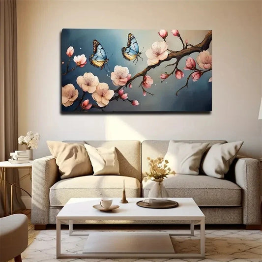 Romantic Butterfly Peach Wall Art Canvas Office Home Room Framed 120x60cm