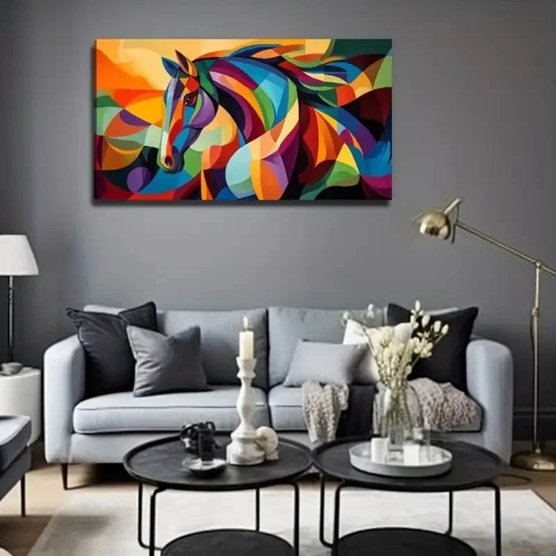 Abstract Horse Perfect Wall Art Canvas Office Home Room Framed 80x45cm