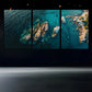 3pcs Rocky Coastline Stones Blue Water Metal Print Ready to Hang Art