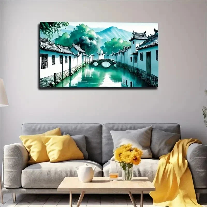 Ancient Chinese Town Good Wall Art Canvas Office Home Room Framed 120x60cm