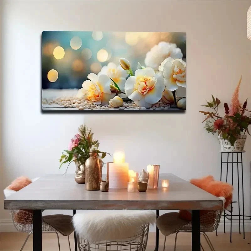 White Floral Botanical Wall Art Canvas Office Home Room Framed 80x45cm