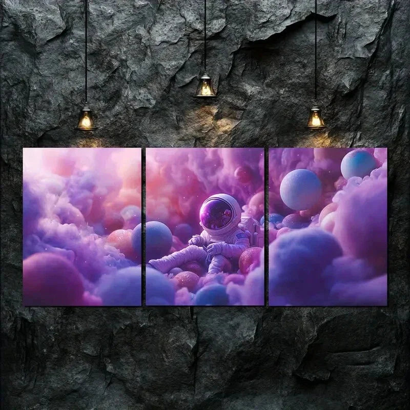 3pcs Astronaut in Colorful Nebula Pink Perfect Wall Art Set Canvas Framed 40x60cm - High Quality Print 100% Australian Made Wall Canvas Ready to Hang