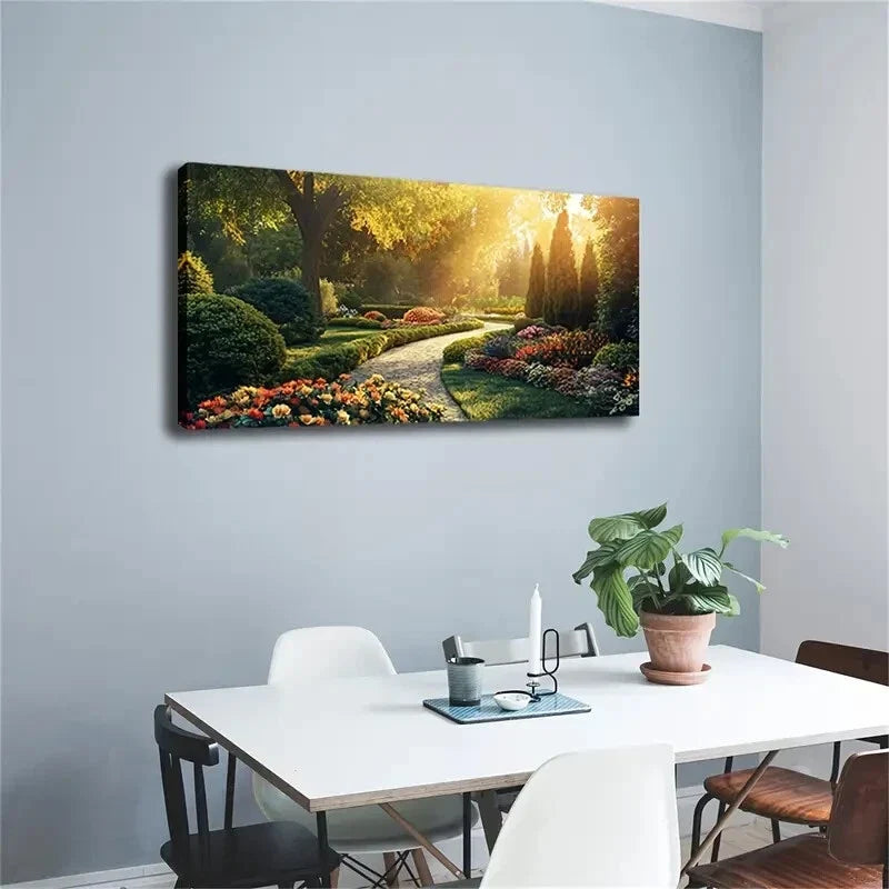 Serene Garden Pathway Vibrant Wall Art Canvas Office Home Room Framed 120x60cm