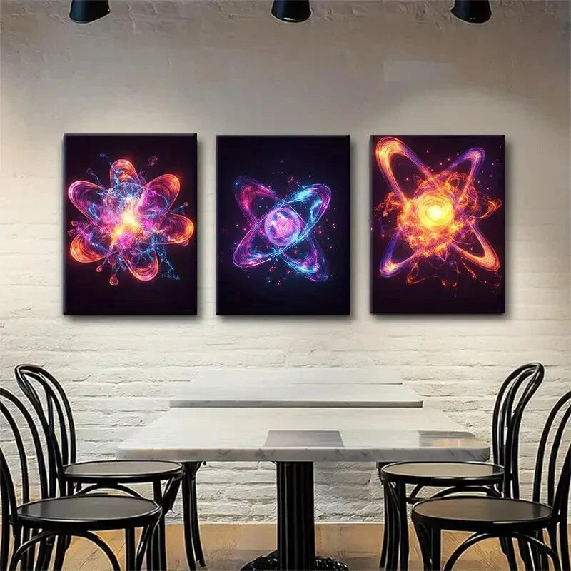 3pcs Vibrant Atomic Energy Electrifying Abstract Wall Art Set Canvas Framed 40x60cm - High Quality Print 100% Australian Made Wall Canvas Ready to Hang