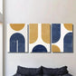 3pcs Golden Navy Blue Geometric Shapes & Lines Wall Art Set Canvas Framed 40x60cm - High Quality Print 100% Australian Made Wall Canvas Ready to Hang