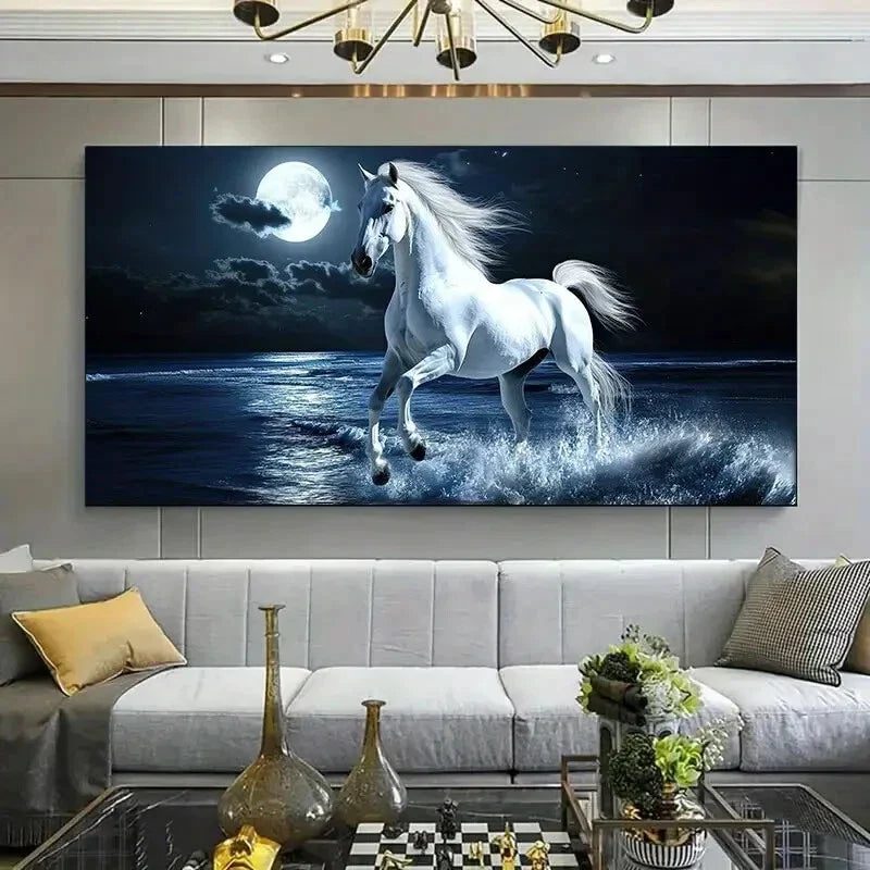 Majestic White Horse Perfect Wall Art Canvas Office Home Room Framed 80x45cm