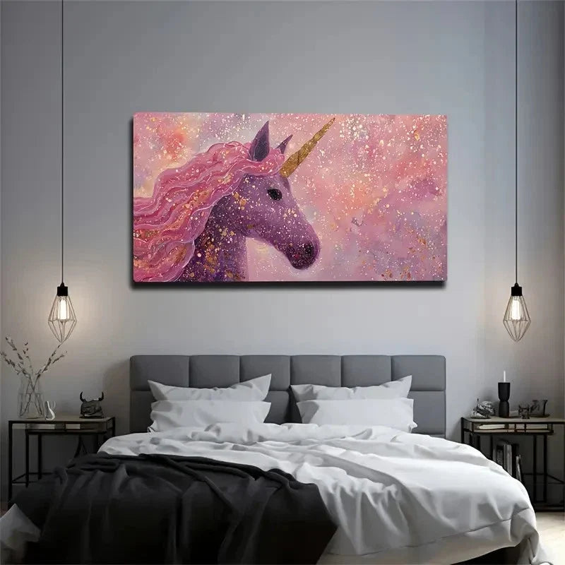 Flowing Color Unicorn Image Wall Art Canvas Office Home Room Framed 120x60cm