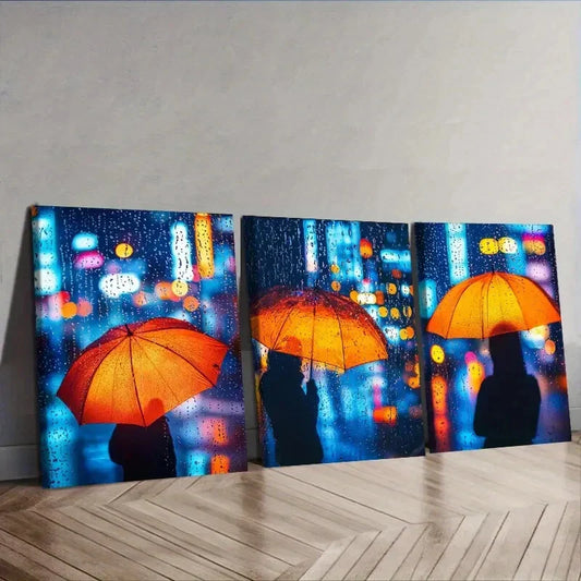 3pcs  Yellow Umbrella Luxurious Wall Art Set Canvas Framed 40x60cm - High Quality Print 100% Australian Made Wall Canvas Ready to Hang