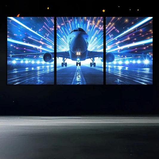 3pcs Triptych Airplane Runway Metal Print Ready to Hang Art