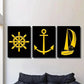 3pcs yellow Anchor Sailboat Golden Nautical Wall Art Set Canvas Framed 40x60cm - High Quality Print 100% Australian Made Wall Canvas Ready to Hang