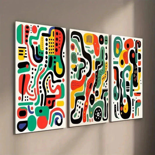 3pcs Geometric Decor with Colorful Shapes Wall Art Set Canvas Framed 40x60cm - High Quality Print 100% Australian Made Wall Canvas Ready to Hang