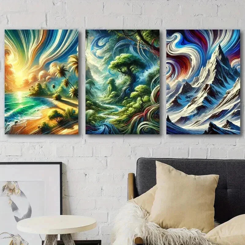3pcs Lush Rainforest & Snowy Mountains Wall Art Set Canvas Framed 40x60cm - High Quality Print 100% Australian Made Wall Canvas Ready to Hang